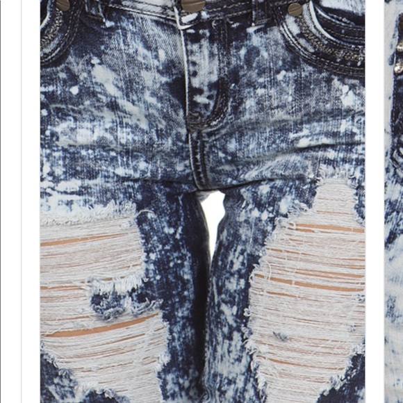 Distressed Skinny Stretch Denim Blue Jeans - Picture 4 of 4